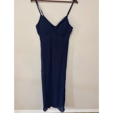 G by Guess Navy Blue Lace Trim Maxi Dress Womens Small V-Neck Spaghetti Strap