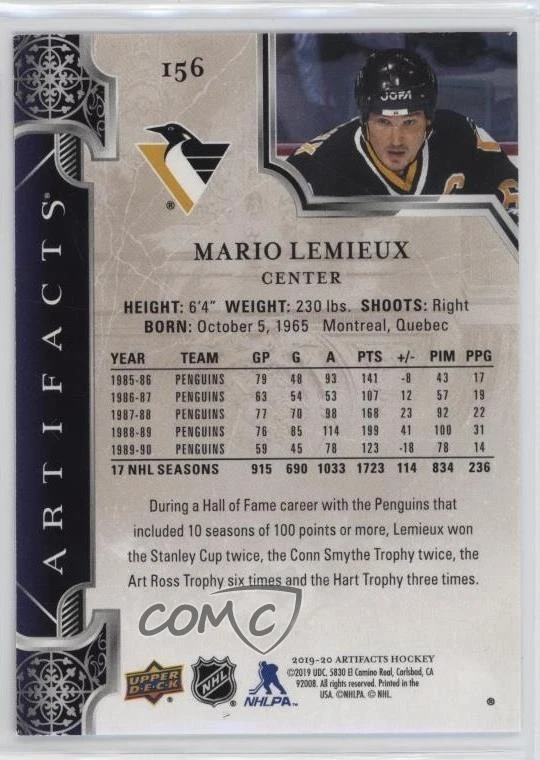 2019-20 Upper Deck Artifacts Legends Ruby /399 Mario Lemieux #156 HOF - Image 2 of 2