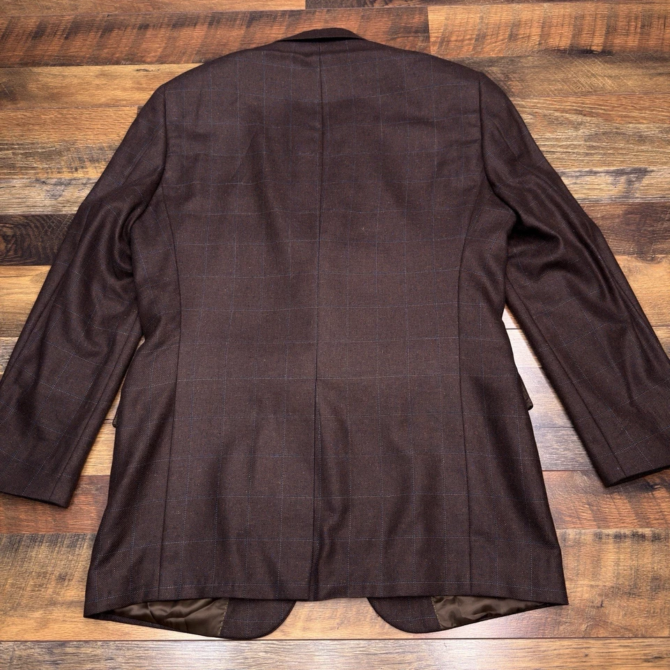 Hart Schaffner Marx Suit Jacket 40 Long Brown Wool Windowpane Silk Wool Blazer - Image 2 of 4