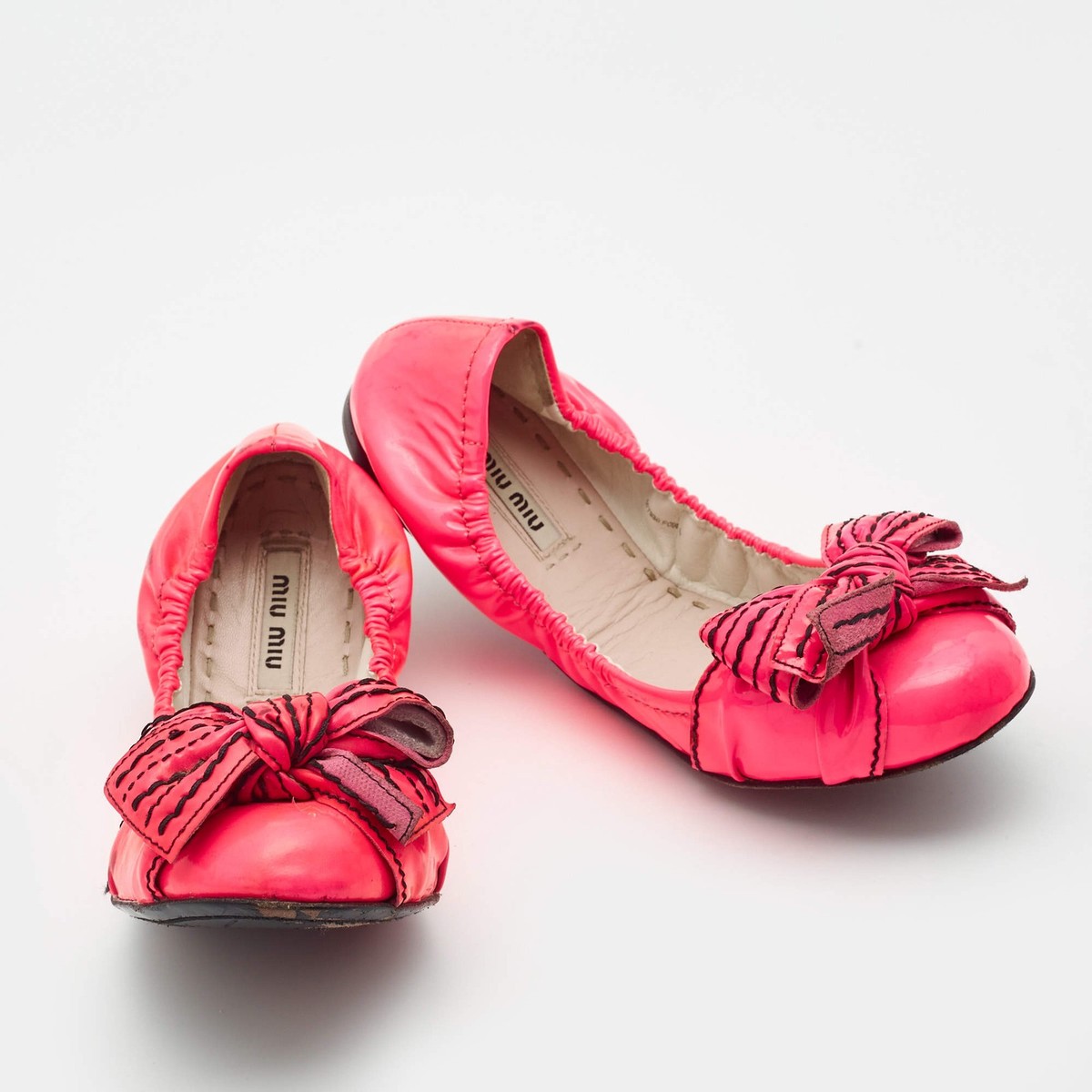 Miu Miu Pink Patent Leather Bow Scrunch Ballet Flats Size 37 | eBay