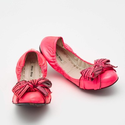 Miu Miu Pink Patent Leather Bow Scrunch Ballet Flats Size 37 | eBay