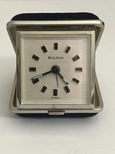 vintage bulova travel alarm clock Fold Up - Blue Velvet - Wind Up