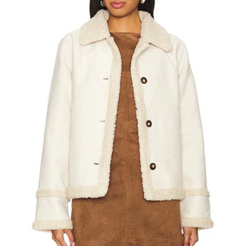 STEVE MADDEN Miel Faux Sherpa Jacket in Birch size Large NWOT