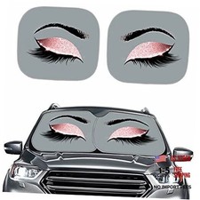 Ladies Print Car Windshield Sunshade UV Protection 2 Piece Rectangle Wind Eyes