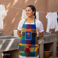 Mexican Embroidered Bib Apron for Women Multicolor with Floral Design
