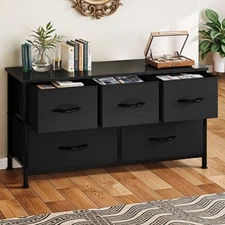 Uforic 5 Drawer Dresser for Bedroom,Fabric Wide Chest Of , Black