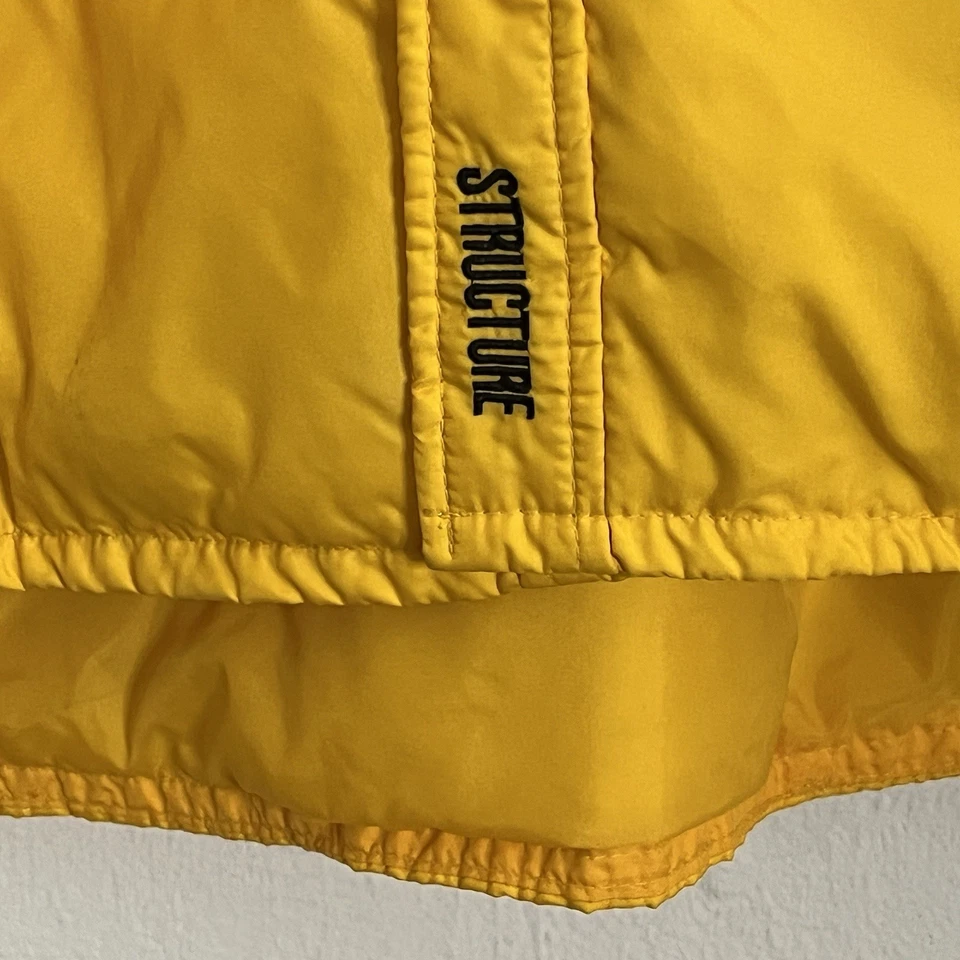 Structure Vintage Down Puffer Jacket XL Yellow Snap Outdoor Camp Skate Street 90 - Image 3 of 4