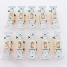 10 Hubbell RESIDENTIAL Ivory Single Pole Toggle Wall Light Switches 15A RS115I