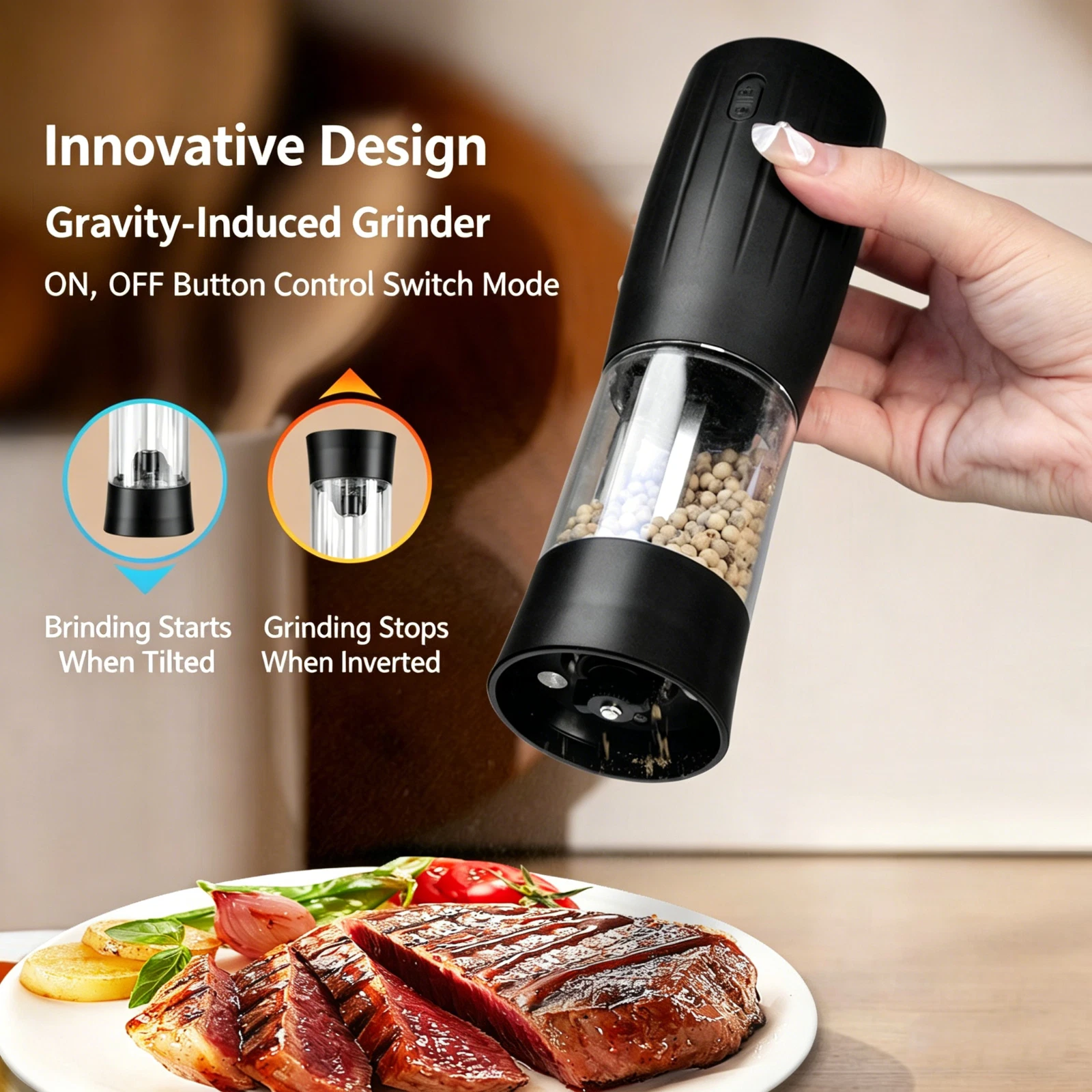 Pepper Grinder Automatic Small sSeasoning Grinder Sea Salt Pepper Spice Grinder
