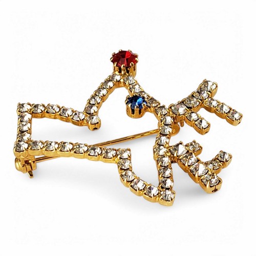 Vintage Rudolph The Red Nosed Reindeer Crystal Outline Gold Tone Holiday Brooch - Picture 4 of 5