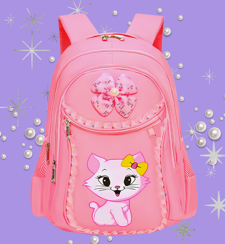 Kitty Lace Frill Girls Backpack Pink Premium Ergonomic Youth