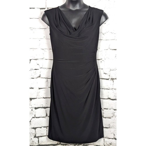LAUREN RL Stretch Jersey Knit Dress Draped Ruched LBD Flattering Capsule Size 12 - Picture 2 of 8