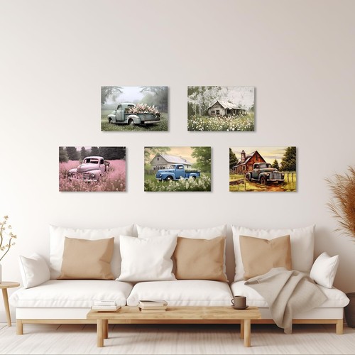 QIXIANG Farmhouse Blue Truck Canvas Wall Art for Bedroom Decor Country Old Ba... - Picture 5 of 6