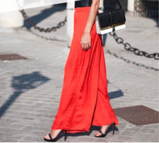 ZARA Red Satiny Wide Leg Pants Pockets Sz Small EUC