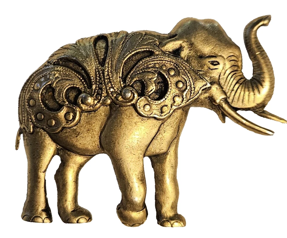 Broche elefante de latón de colección 3D tronco tono dorado joyería/2"L Foto 2 de 4