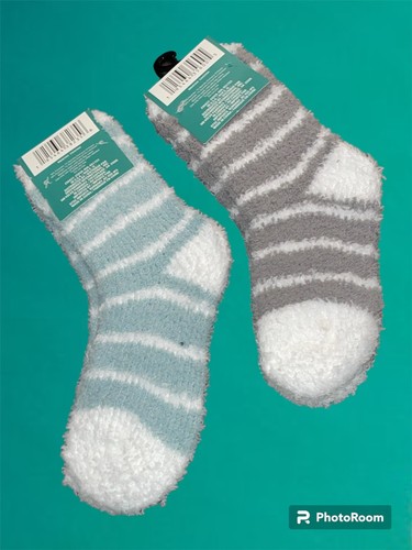 Snugadoo Kids Socks (2 Pairs) New w/Tags. Striped Grey/White Aqua/White - Picture 2 of 2