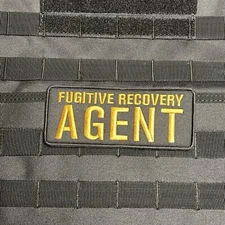 FUGITIVE RECOVERY AGENT Tactical Patch Bail Bond Hook Loop 6 X 2.5 Inches Gold
