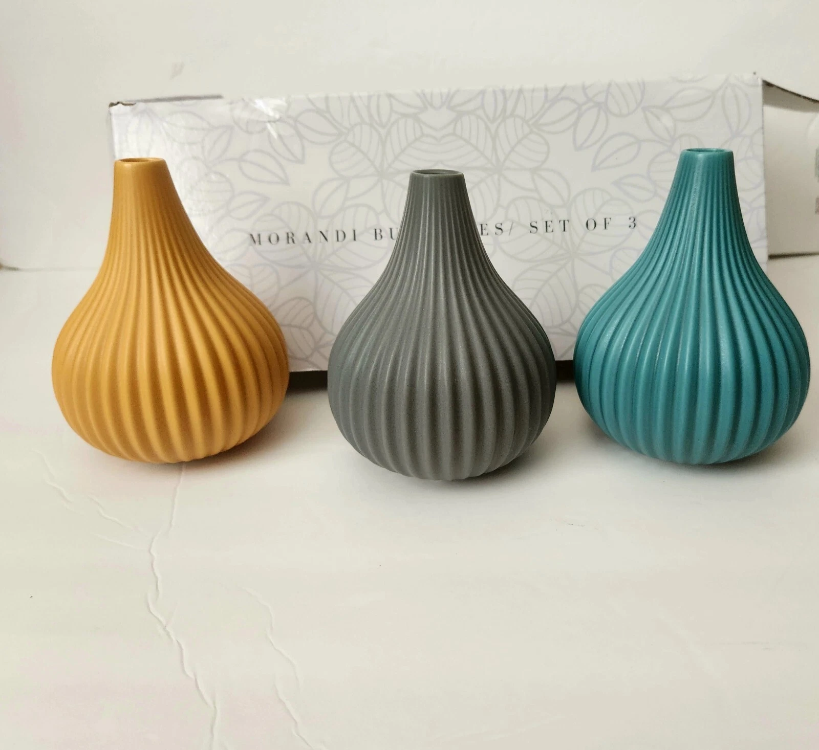 Colorful Ribbed Ceramic Bud Vases~ Set of 3