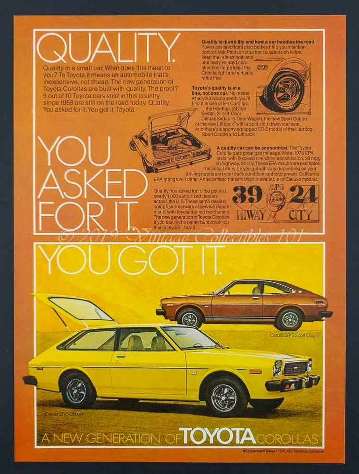 Toyota Corolla SR-5 1976 Liftback deportivo cupé tercera generación foto coche anuncio impreso vintage Foto 2 de 4