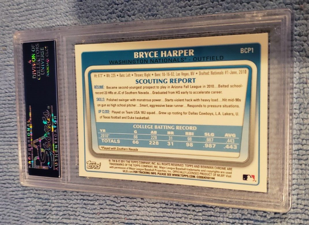 PSA 9 BRYCE HARPER RC 2011 Bowman Chrome Prospects BCP1 Nationals
