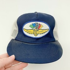 Vintage Indianapolis Motor Speedway Flags Patch Blue Snapback Trucker Hat Cap
