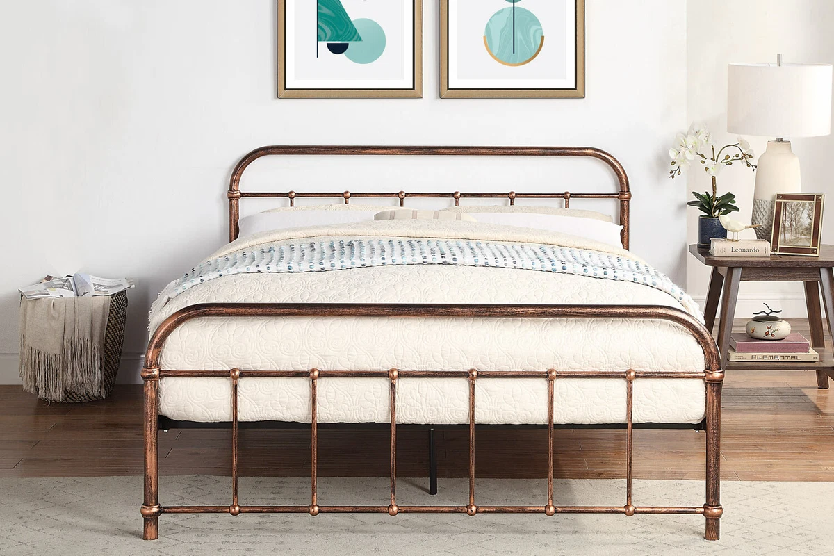 Copper Victorian Hospital Style Metal Bed Frame Double King Size
