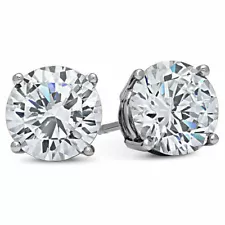 MENS 4 CARAT CZ Stud Earrings Round large guys cubic zirconium WHITE GOLD FILLED
