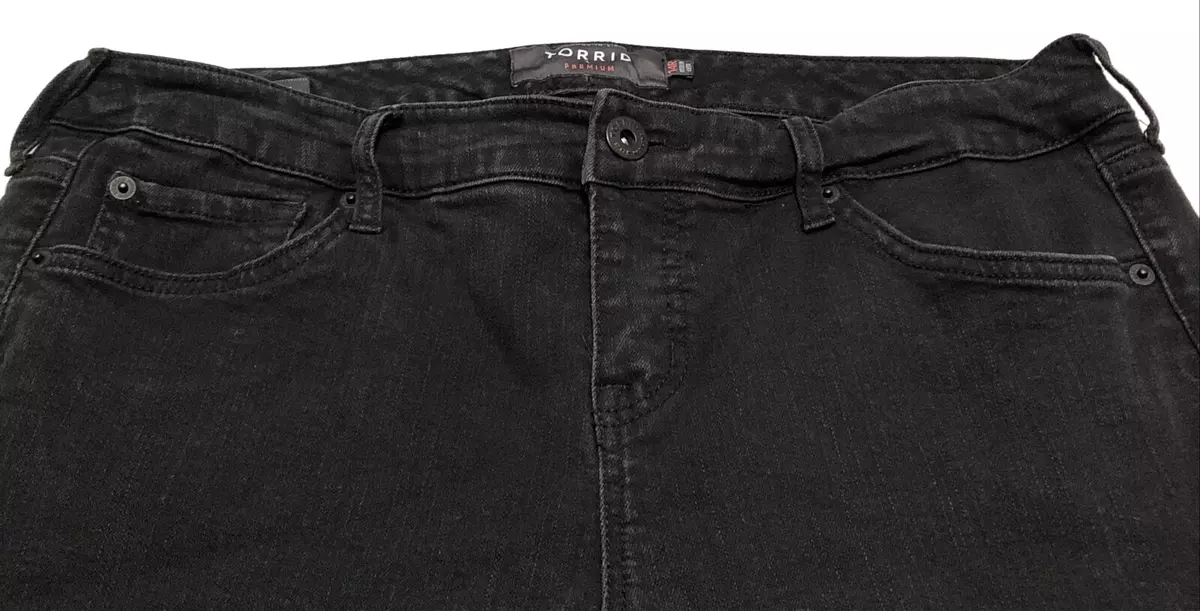 Torrid Size 14 Premium Skinny Ankle Jeans Black Lace Raw Hem Stretch Mid Rise