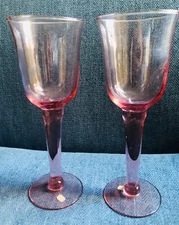 Pair of 2 Rose Pink Recycled Glass Wine Water  Goblets MEXICO
