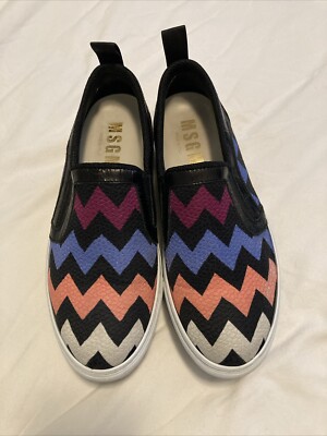 MSGM Shoes Womens 37 Chevron Platform Slip On Fabric Sneaker Chunky Italy US 7
