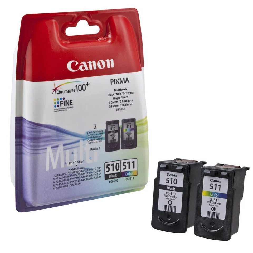 PACK de  2 CARTOUCHE s CANON PG-510 + CL-511 NOIR + COULEUR  / pg510 cl511noire  - Photo 2/2