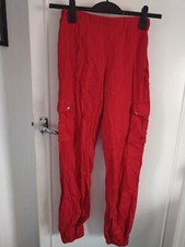 Prettylittlething Used Ladies Red Cargo elastic legs Trousers Size uk 8