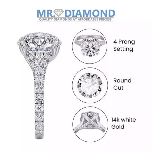 4.05Ct Lab Created Diamond Solitaire Ring IGI Certified E VS2 – 14K White Gold - Picture 2 of 4
