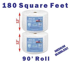 12" Medium (5/16) American Bubble Boy Bubble Wrap- 180 Square feet