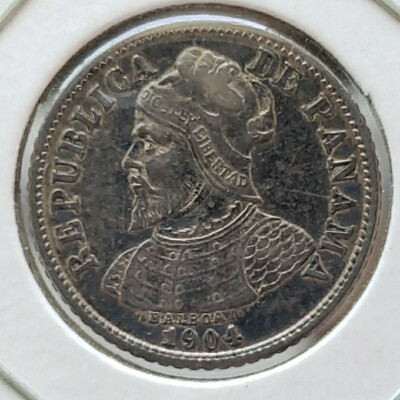 1904 Panama Silver 5 Centesimo XF/AU TONED Central American 5 Cent