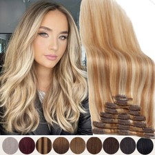 Russian Human Hair Extensions Clip In Real Remy Full Head Weft MIX Blond 8PCS US