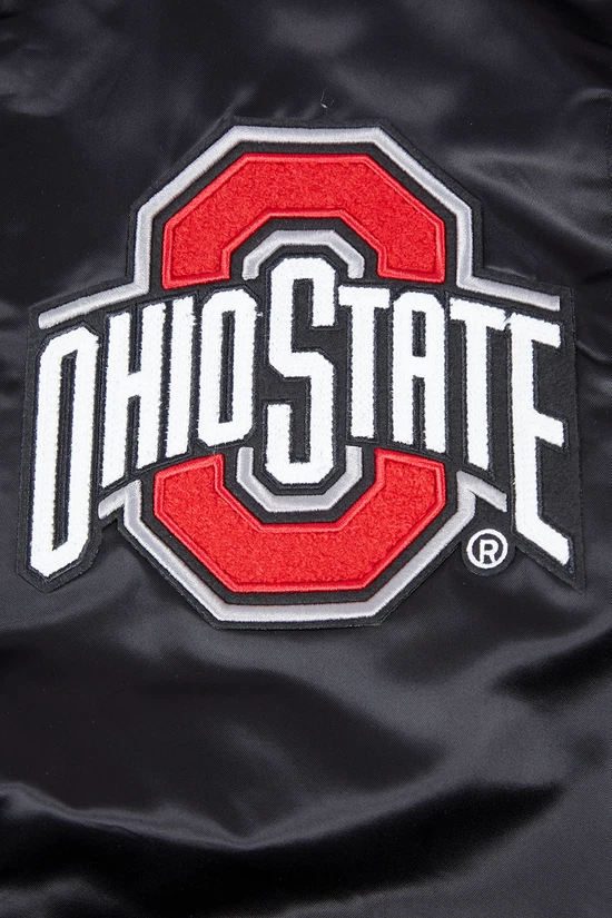 Chaqueta Universitaria Letterman Clásica Universidad Estatal de Ohio Negra Satén Foto 3 de 4