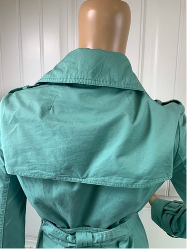 Lauran Conrad Women's Trench Coat Sz 2 Green Button Down Belted Preppy Corpgore - Picture 15 of 20