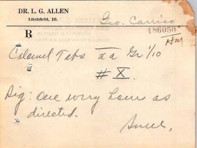 1918 Flu Pandemic Era Filled Rx Corner Drug Store Litchfield IL Geo Carries