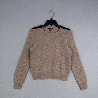 Aqua Sweater Womens Medium Cashmere Beige Shoulder Zip Pullover Soft Luxury