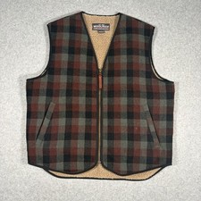 Woolrich Plaid Wool Vest Men's Medium Sherpa Lined Full Zip Outdoor
