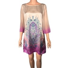 Monsoon Silk Ombre Paisley Tunic Dress Purple Cream 100% Silk Size 10 853093