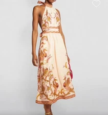 ZIMMERMANN 'CASSIA BIRD-PRINT' HALTER NECK MIDI DRESS - SIZE 1