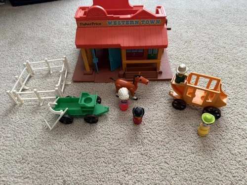 Vintage 1982 Fisher Price Little People Western Town Cowboy Family Play Set #934