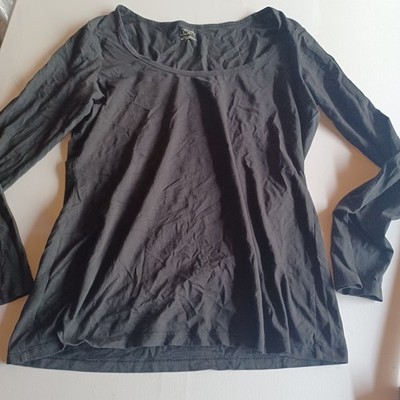 Ann Taylor Loft Womens Black Long Sleeve Scoop Neck Cotton Stretch Tee Size L