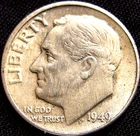 1949-D Roosevelt 90% Silver 10 Cent Dime Coin