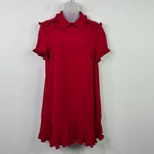 Red Valentino Dress Size 40 Red Ruffle Collar Coquette Minimalist Luxury Holiday
