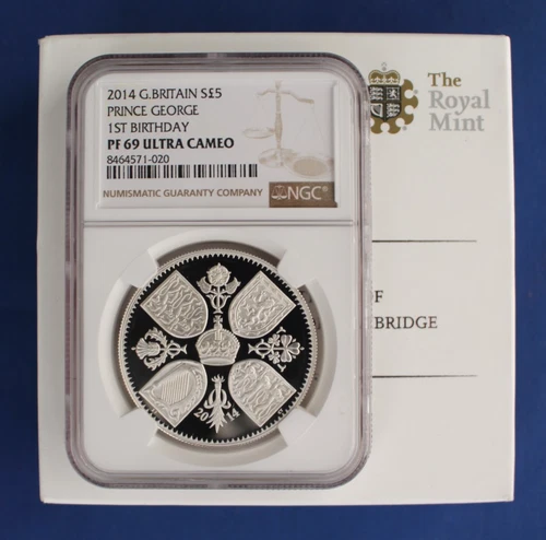 2014 Silver Proof £5 coin "Prince George 1st Birthday" NGC PF69 with Case & COA