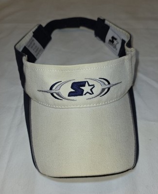 VTG Starter Adjustable Visor Hat Two-Tone Cream Navy Blue Star Logo 90s Y2k