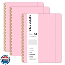 Ouzoustate Spiral Graph Notebook 8.5" x 11", A4 Pink Grid Paper Notebook Hard
